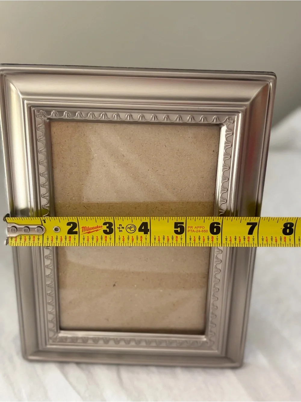 Vintage style, pewter tone, picture frame beaded border brushed silver frame